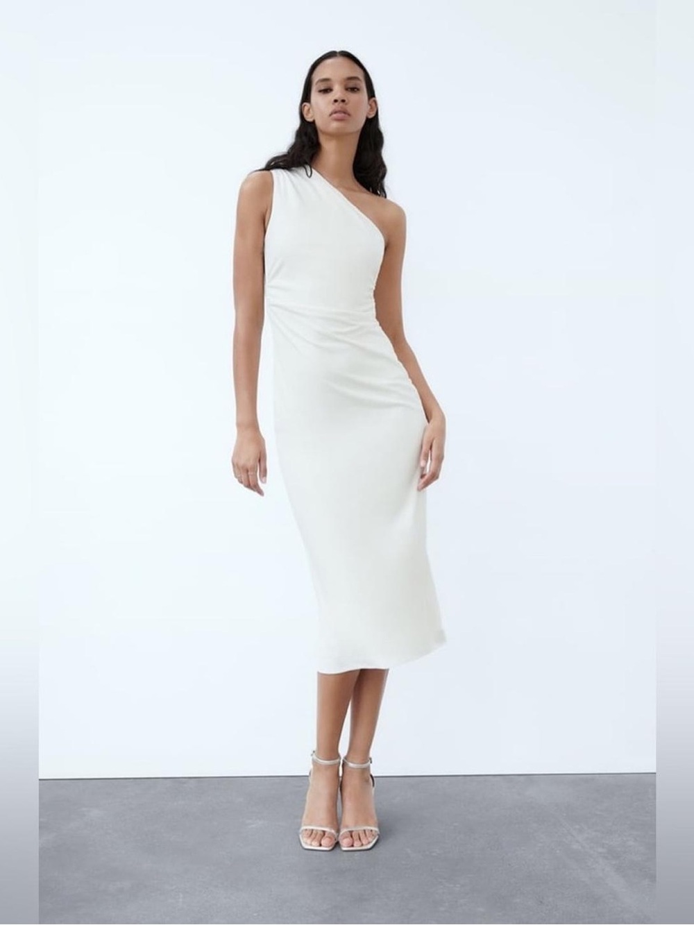 Zara One-Shoulder Cream Midi Dress